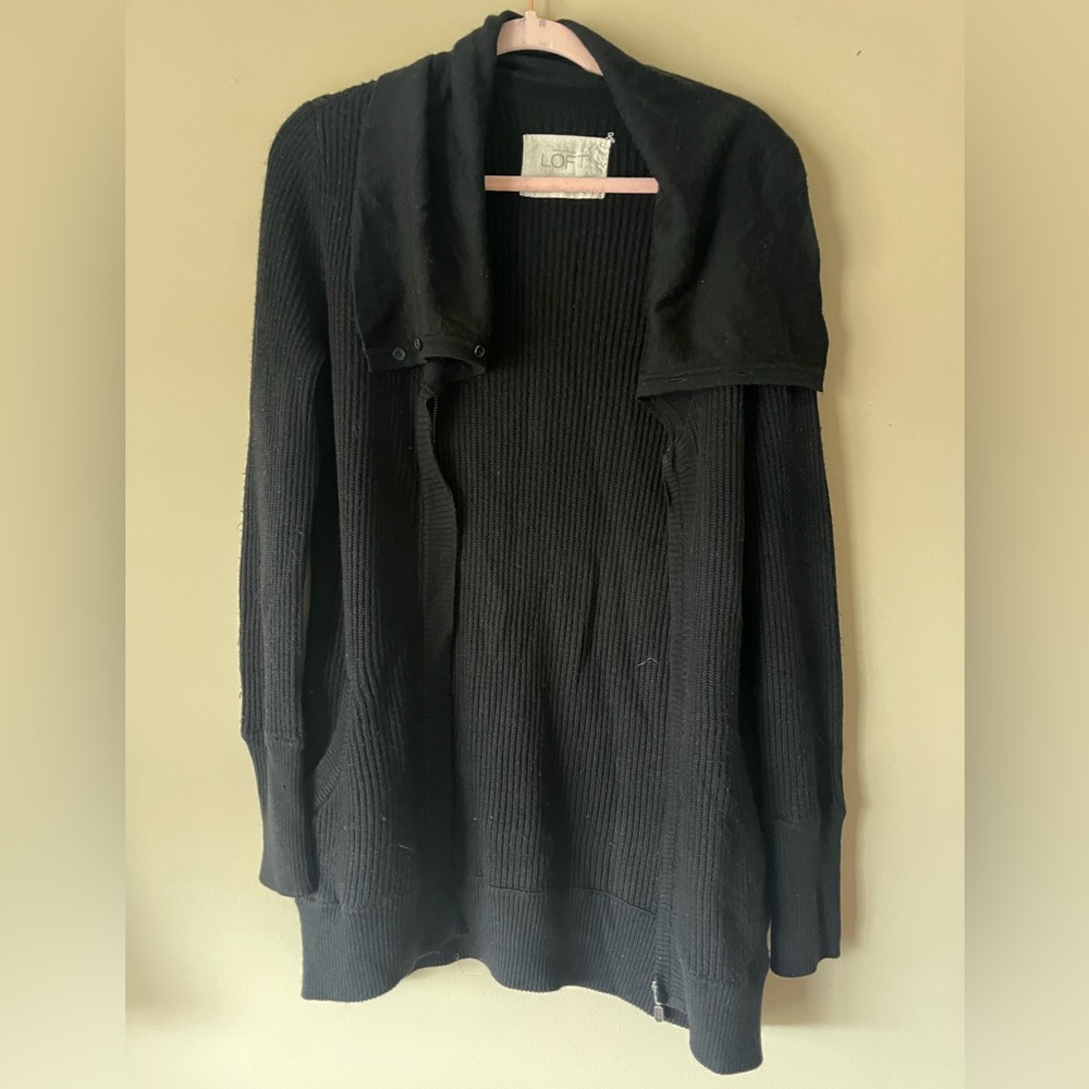 LOFT black, zip up, cardigan